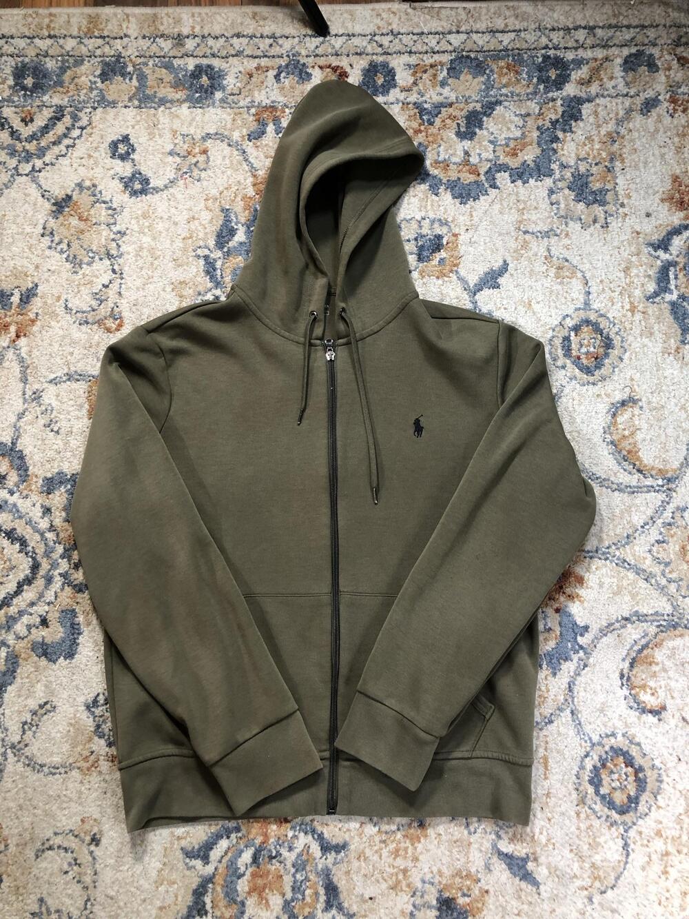 Polo Ralph Lauren Hoodie Sweatshirt Mens Medium Green Full Zip Jersey Pony Logo